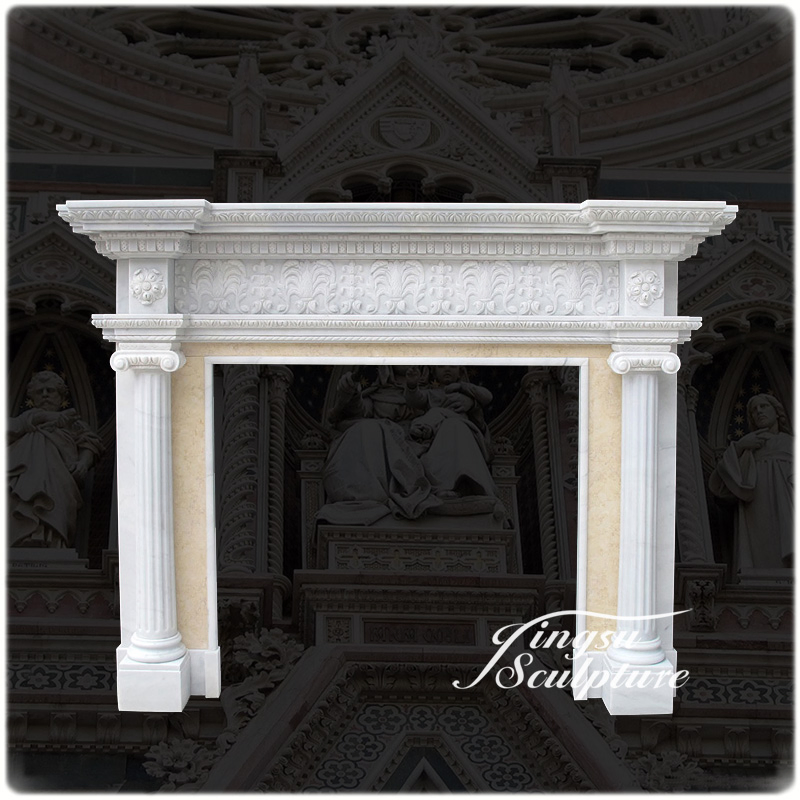 Hand Carved UK White Marble Fireplace Surround for Indoor Decoration
