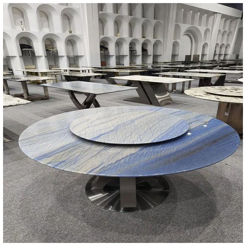Luxury Azul Macaubas Blue Quartzite Susan Lazy Round Dining Tables