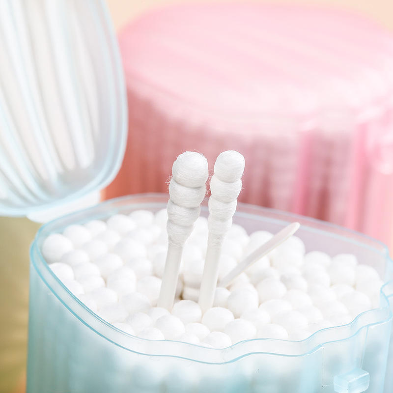 Disposable Cleaning Cotton Swabs, Colorful Style, 10o Pieces Packed in a Seashell-Shaped Box.