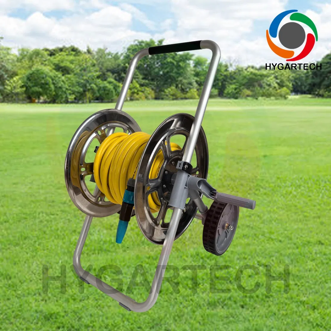 Trolley Hose Reel Cart with 1/2" X50m PVC Hose and Spray Nozzle for Gardening and Irrigation
