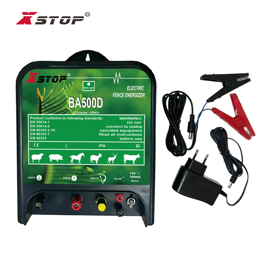 Combination Pulse Electric Fence Energizer Powered by Battery and AC Outlet or Solar Plane 5 J