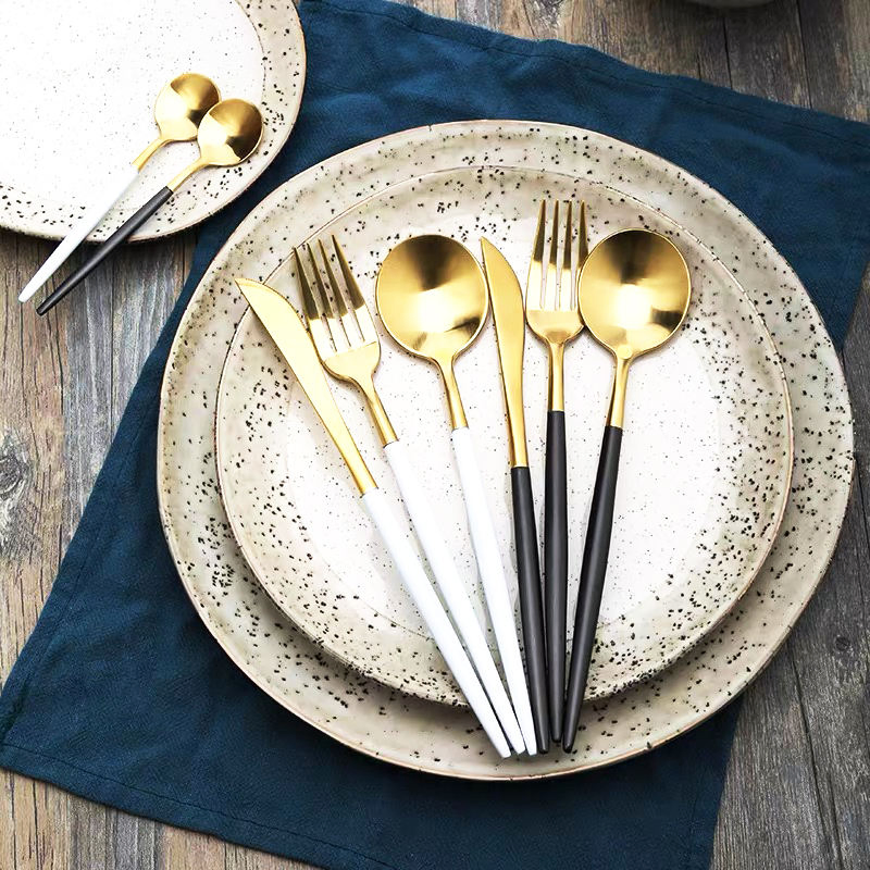 PS Disposable Gold-Plated Boxed Party Takeaway Heavyweight Plastic Cutlery Set Fork Spoon Knife