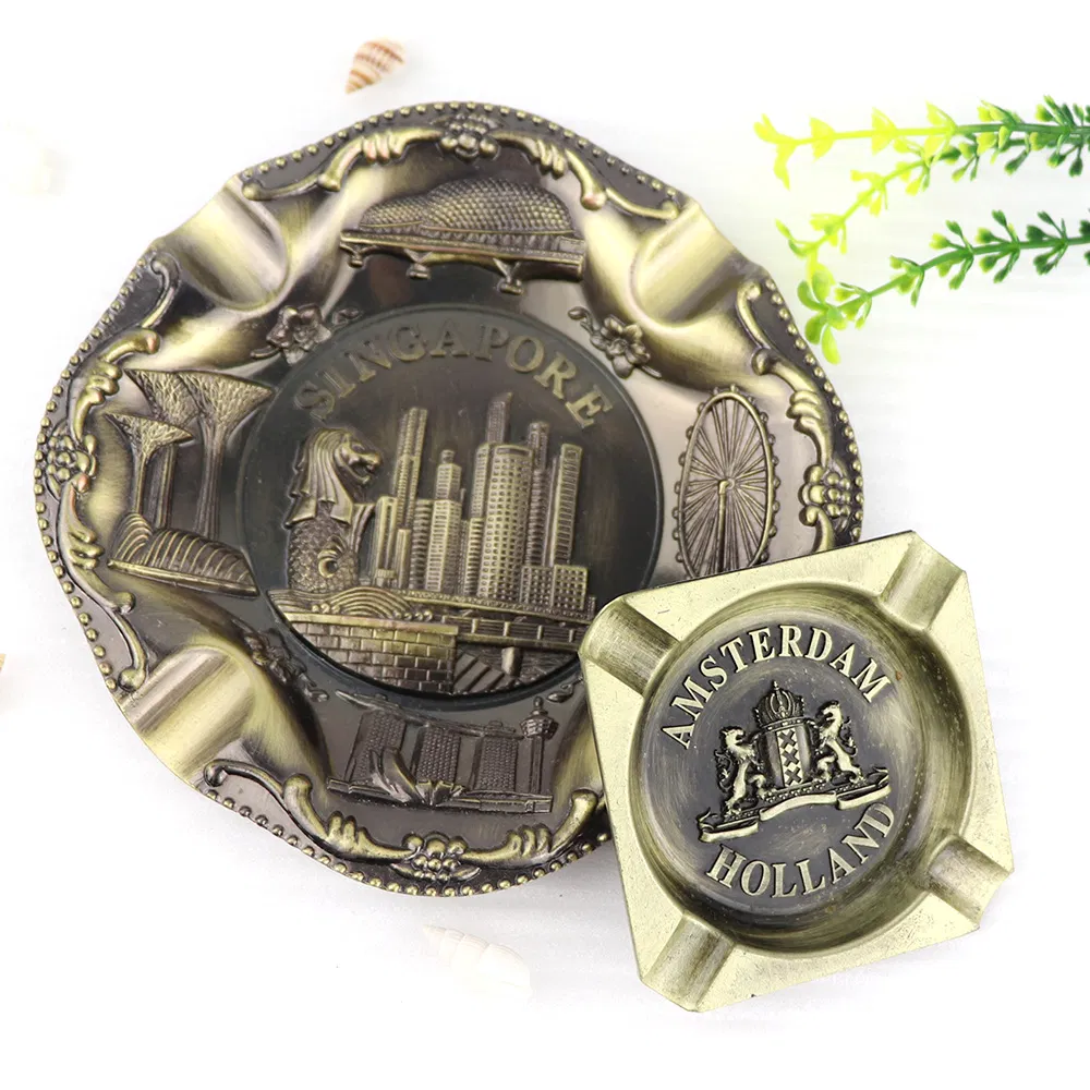 Custom Your Own Logo Zinc Alloy Singapore Souvenir Tourist Gift Metal Cigar Pocket Ashtray
