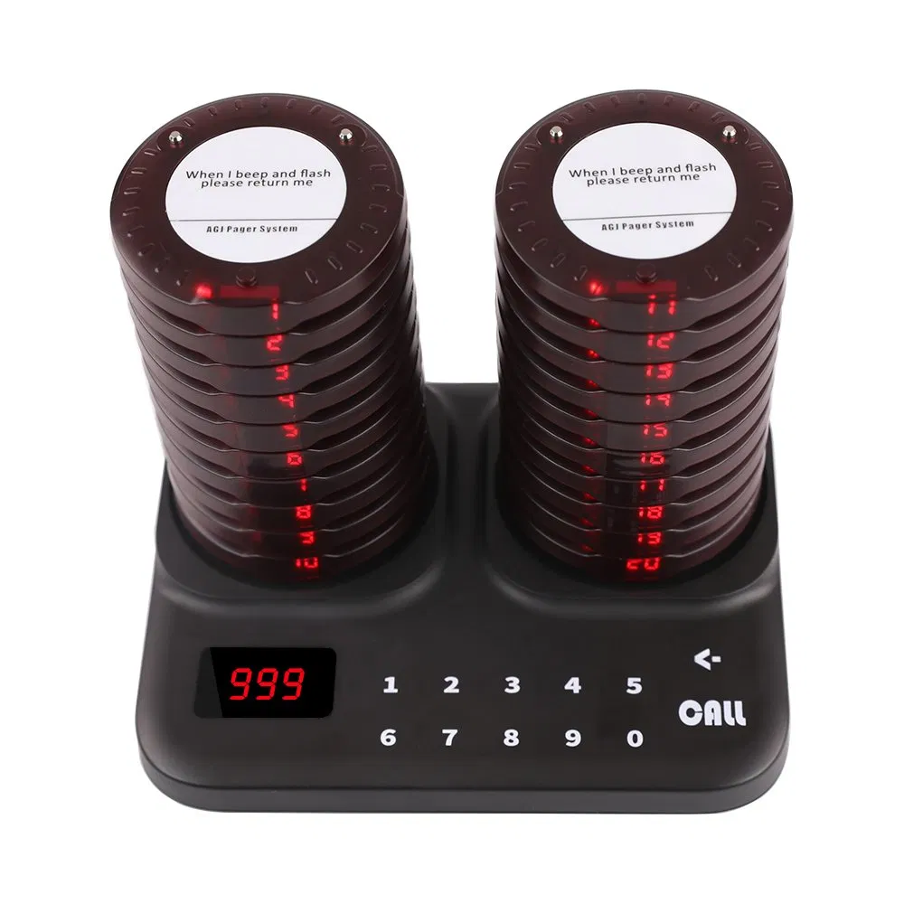 Wireless Restaurant Pager System Dual Charging Base Coaster Buzzer for Court Food