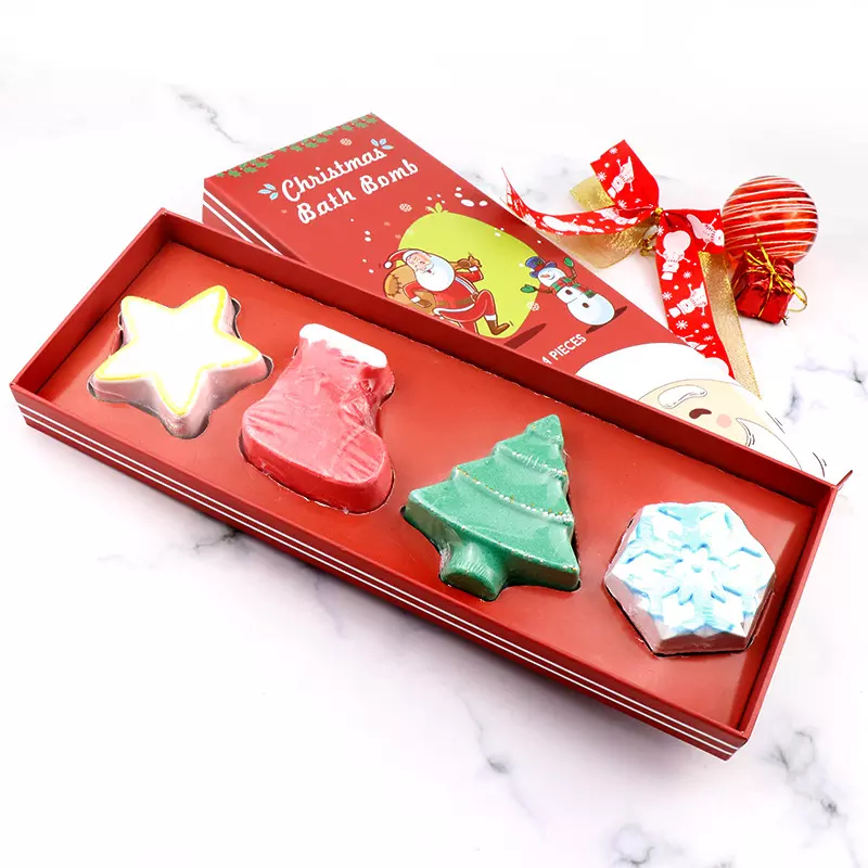 OEM Shower Gift Box Christmas Tree Bath Bombs 4 Hot Selling Christmas Bath Bombs