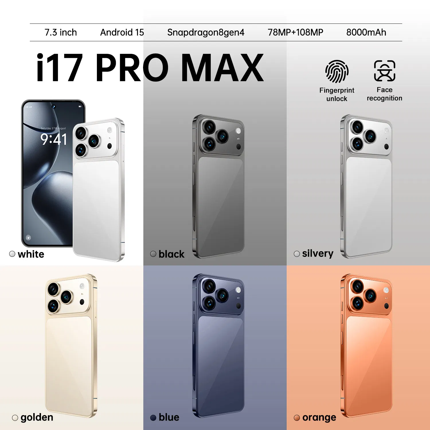 Смартфон I17 PRO Max 8/256GB, 7.3" AMOLED 120Гц, 108МП