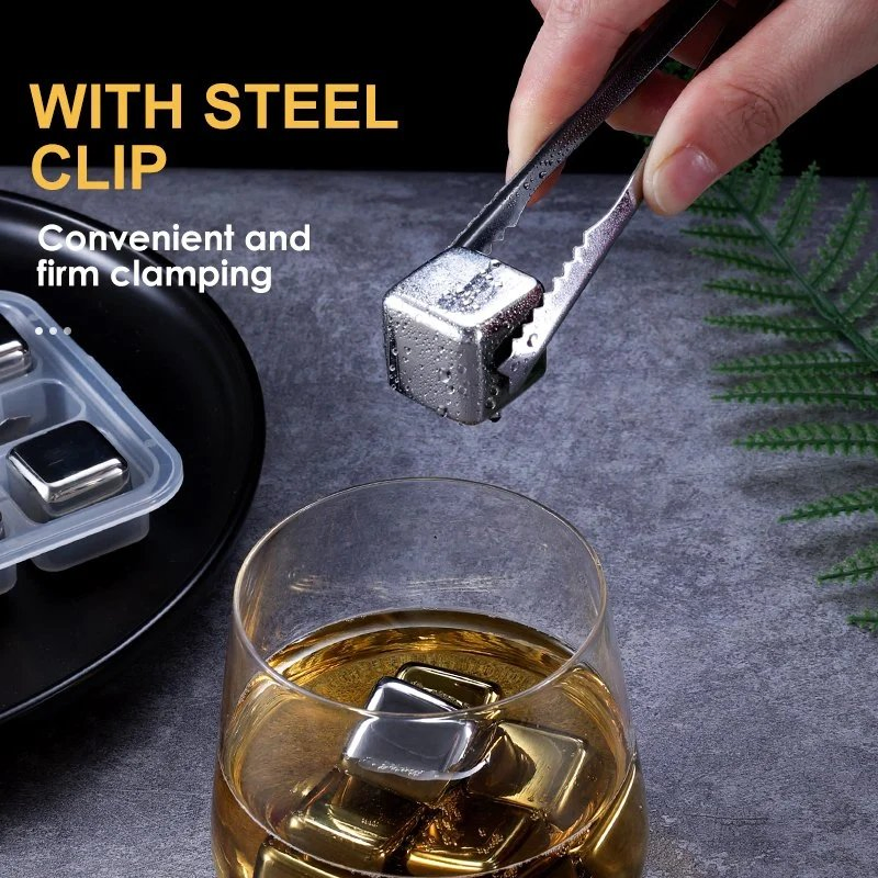 Whisky Wine Cooling Reusable Stainless Steel Ice Cube with Clip