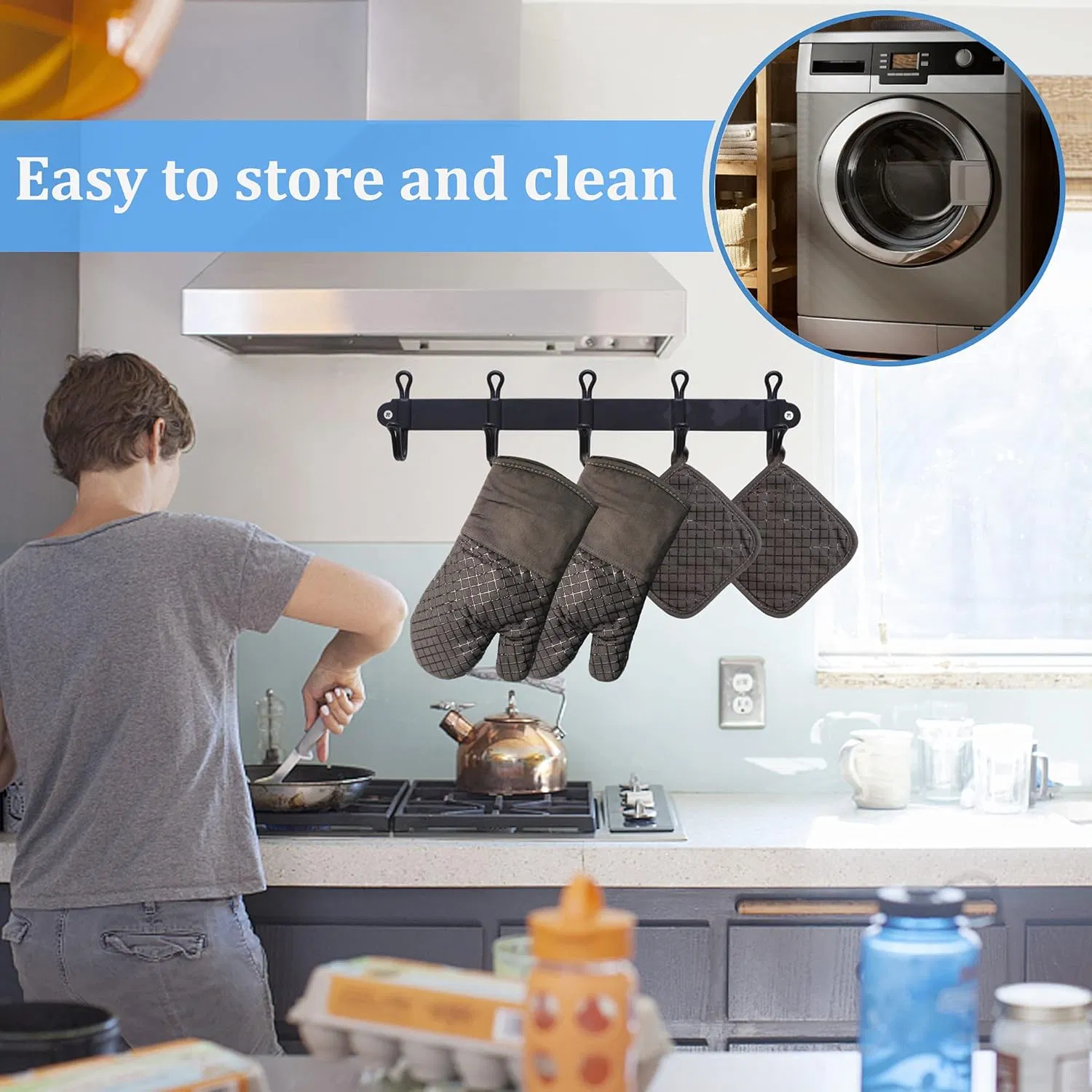 4 PCS Oven Mitts and Pot Holders, 500° F High Heat Resistant Kitchen Oven Mitts with Pot Holders