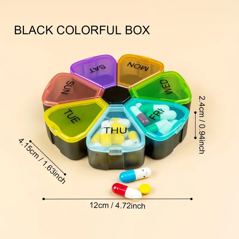 7 Day Weekly Pill Organizer Portable Travel Pill Box Case 4.72 Inches Large Capacity Plastic Medicine Container Individual Daily