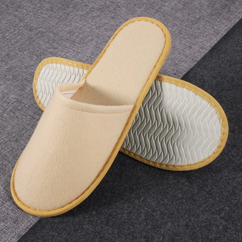 Yellow Napped Fabric Slipper with Anti Slip Sole
