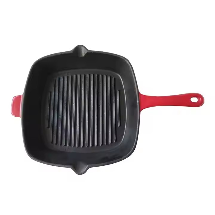 24cm Caliber Square Cast Iron Baking Sheet Thick Striped Frying Pan Professional Non-Stick Pan