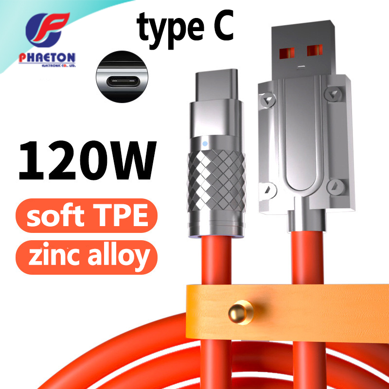 6A 120W Super Fast Charging USB 3.0 to Type C Lightning Android USB Data Charger Charging Cable