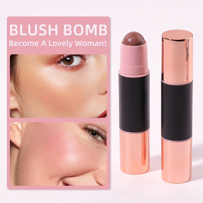 Custom Logo Vegan Blush Stick for Cheeks and Lips Two Heads Use Blush Sticks and Contour Sticks