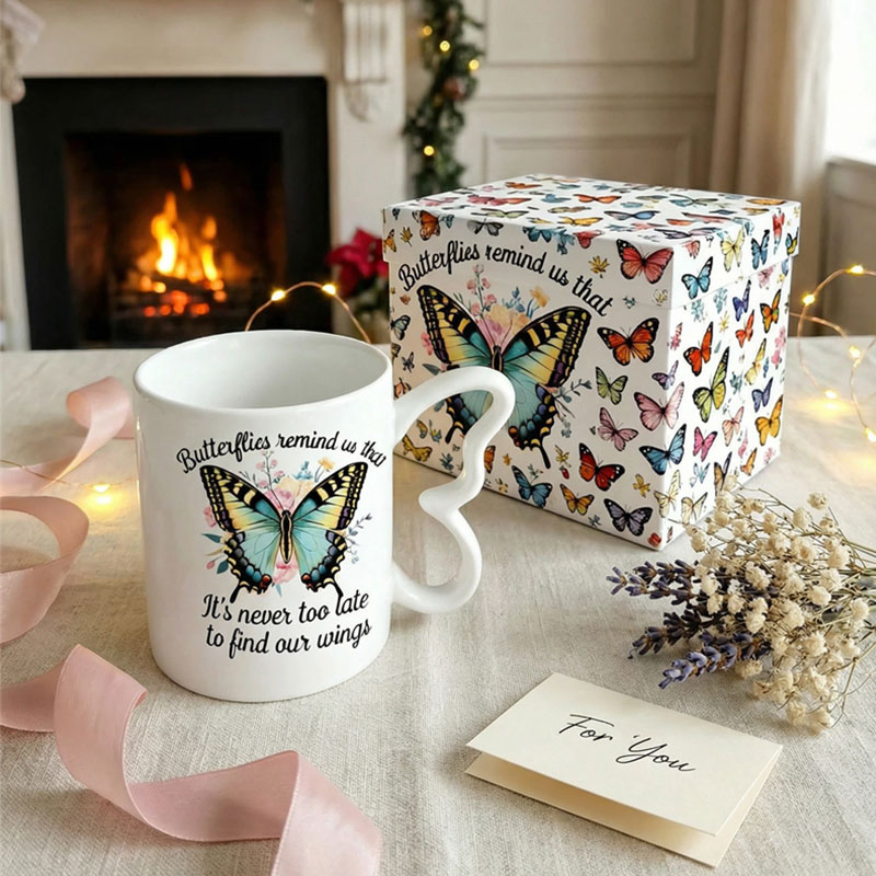 Manufacturer Wholesale Ceramic Sublimation Coffee Cup High Quality Porcelain Butterfly Mug Custom Logo Printing with Cardboard Gift Box