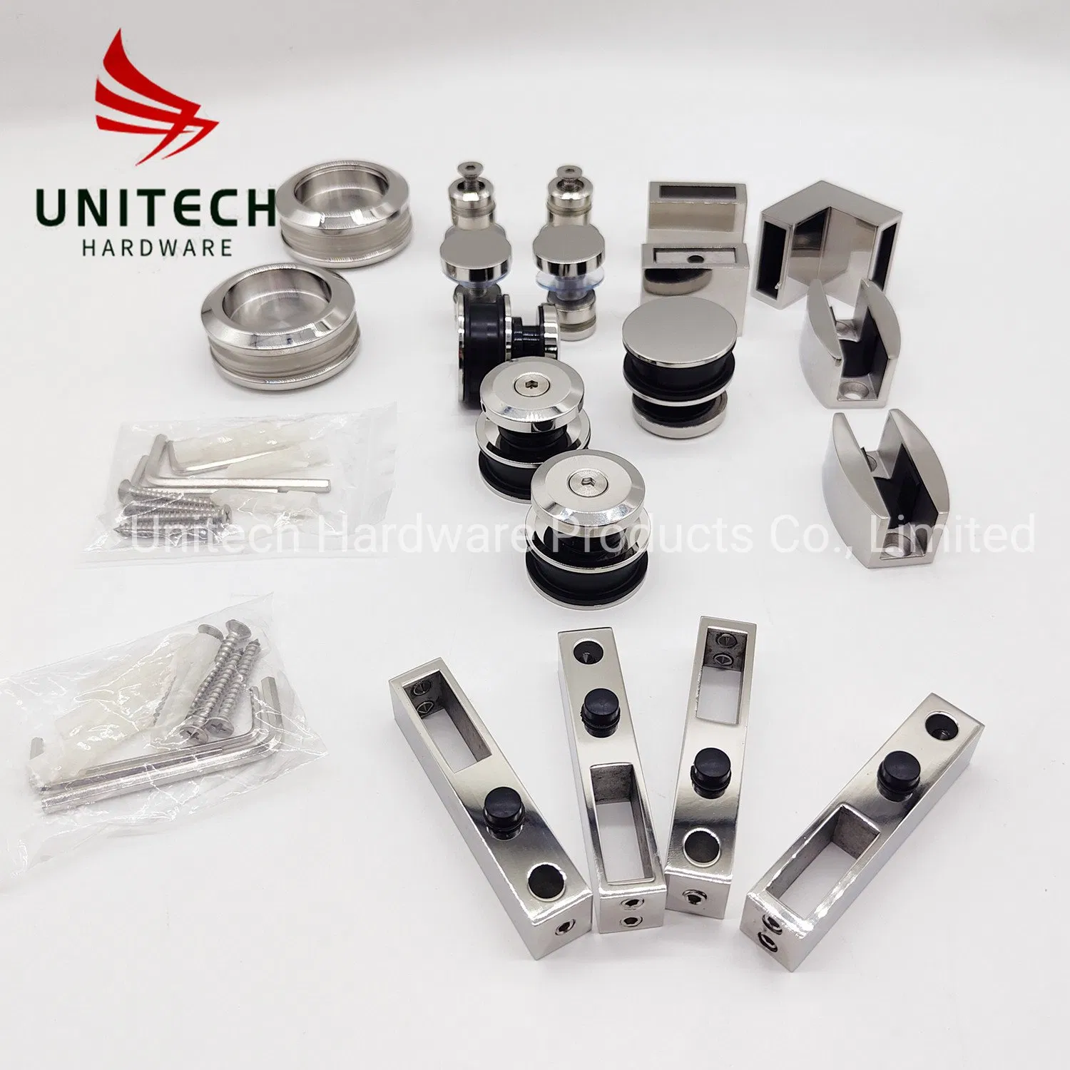 Black Golden Stainless Steel Glass Sliding Door Roller and Clamp Fitting Suit