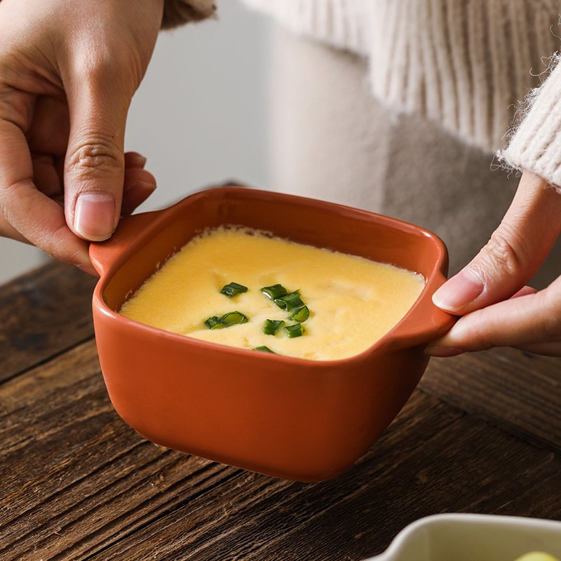 Household Children Bowl Ceramic Anti-Scald Double Ear Microwave Soup Bowl with Lid