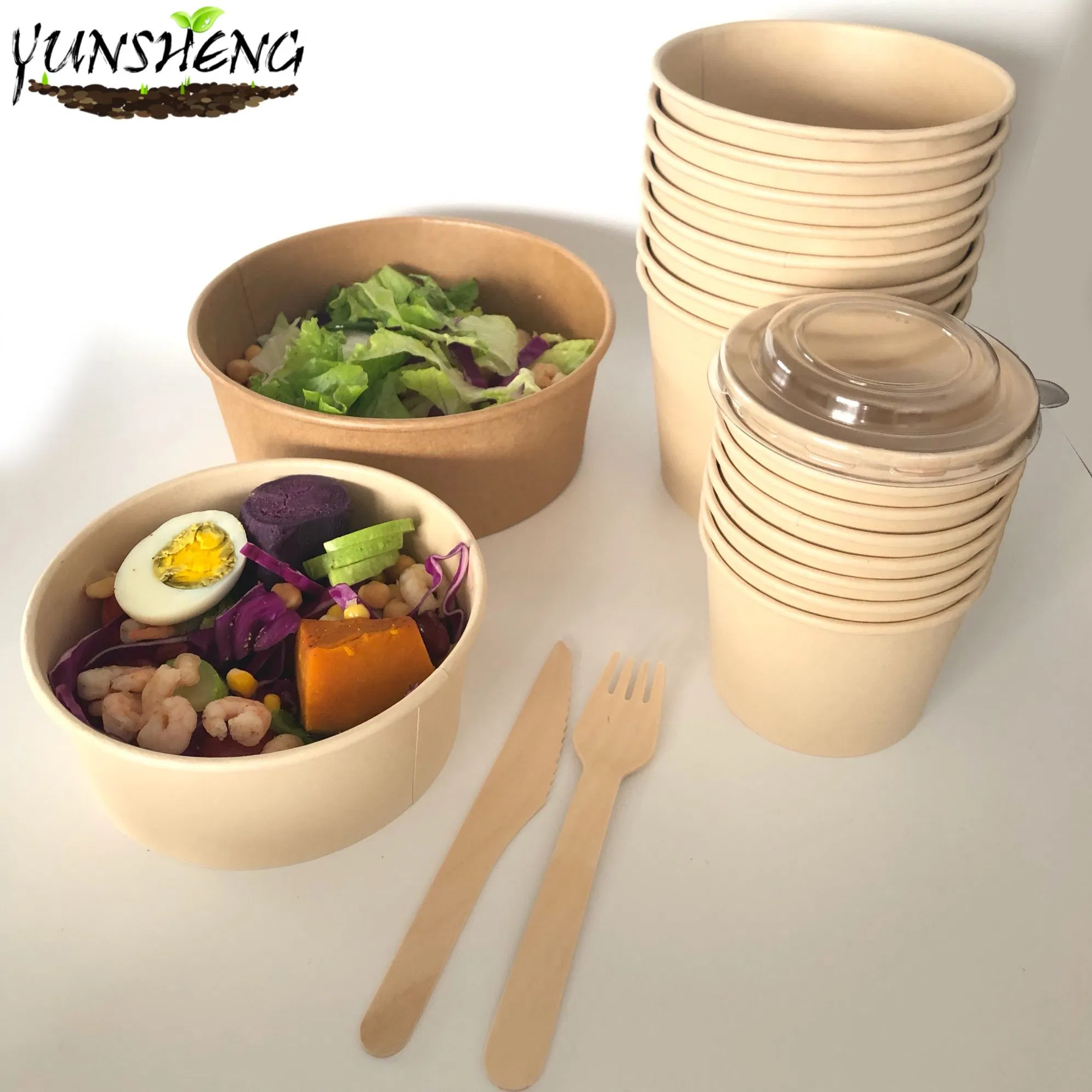 500ml, 1000ml 1300ml Kraft Salad Bowls with Lid Sustainable Takeaway Packaging