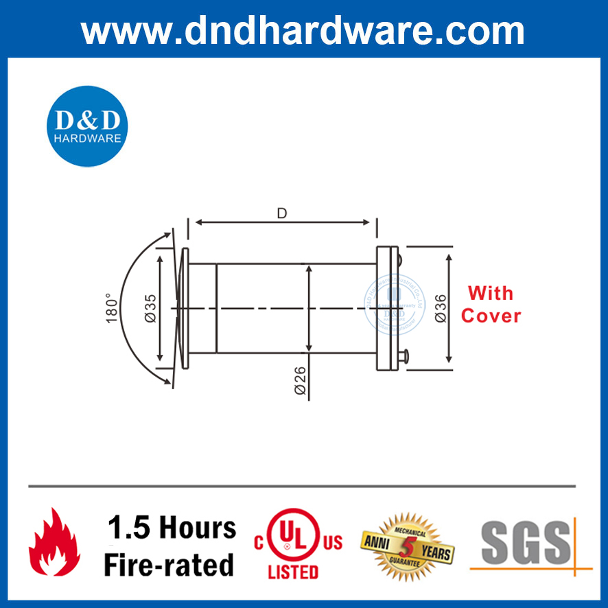 UL Fire Rated Door Viewer for Exterior Wooden Door Security