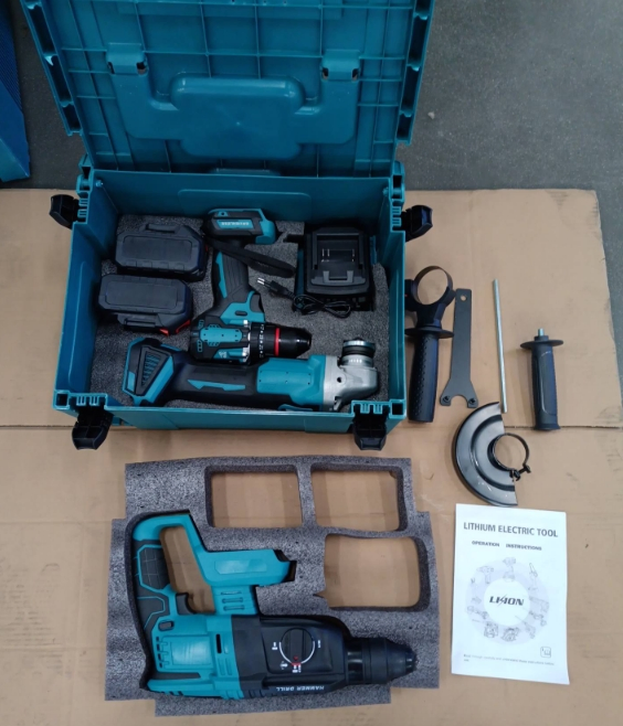 3PCS Cordless Power Tool Set with 2 Batteries Electric Hammer Electric Drill Angle Grinder Cordless Impact Drill Tool Set