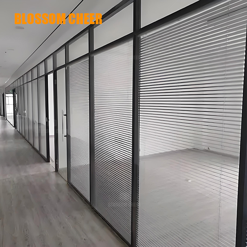 Frame Aluminium Office Wall Commercial Minimalist Panoramic Single Glass Partition