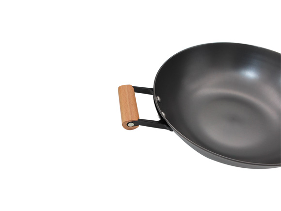 Nitrided Light Weight Cast Iron Wok with Glass Lid