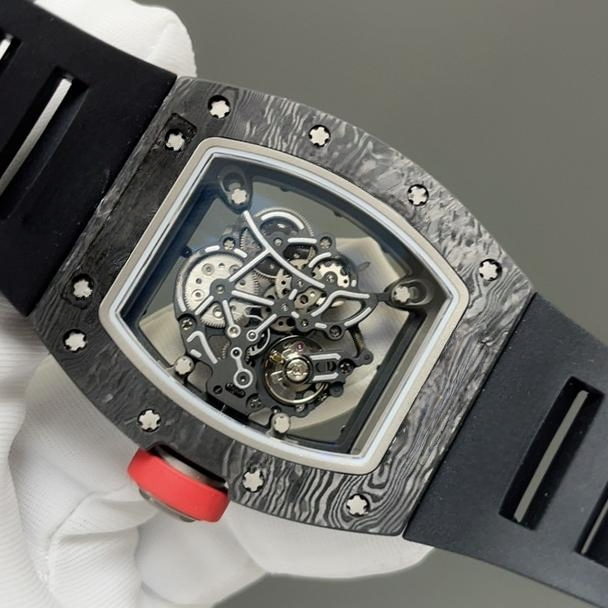 Mechanical Watch Luxury Large Dial Black Carbon Fiber Wine Barrel Shaped Hollow out Shockproof Sports Waterproof Automatic Men's Watch