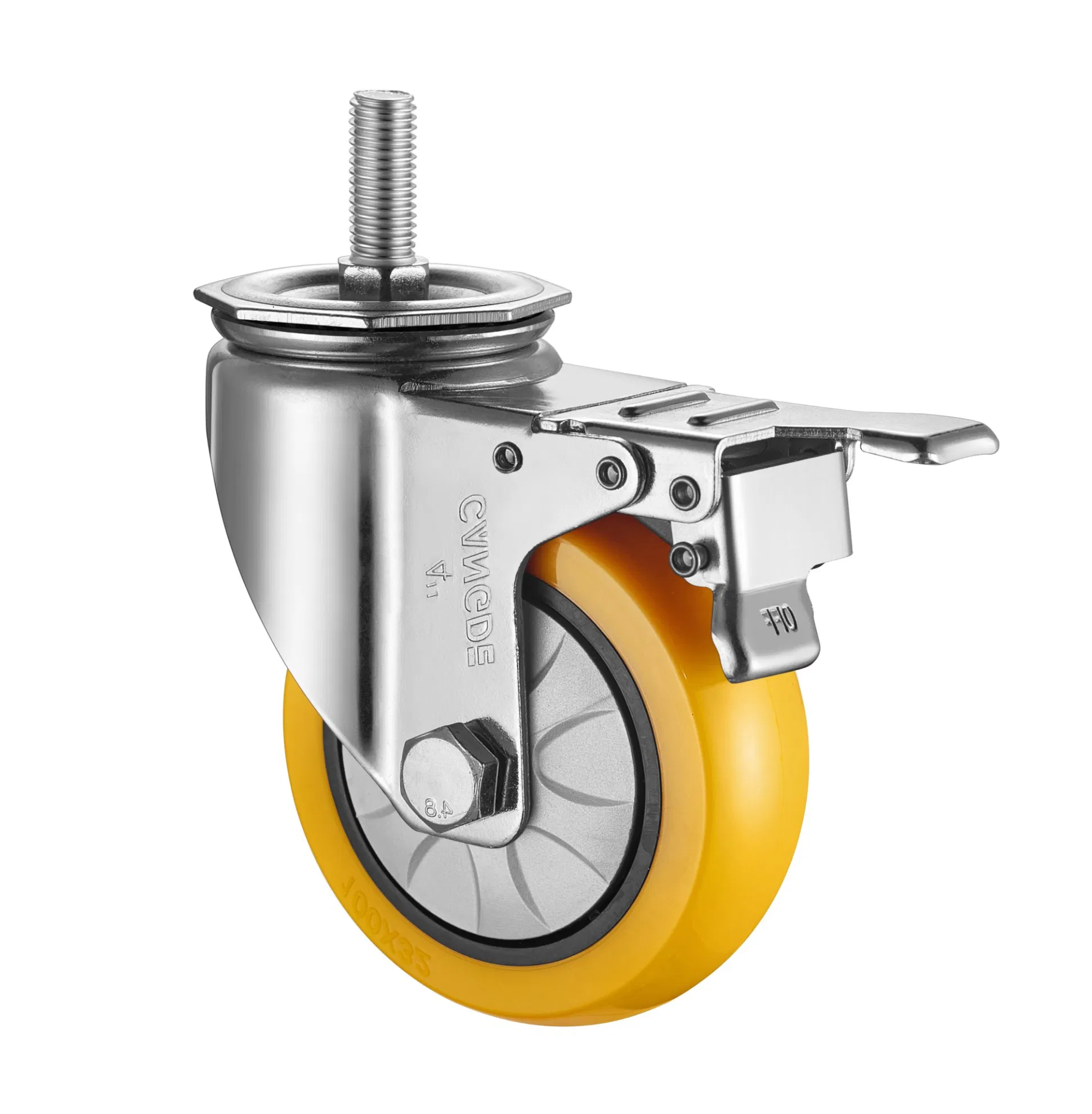 Threaded Stem Swivel Caster, Medium Duty Yellow Polyurethane Wheel