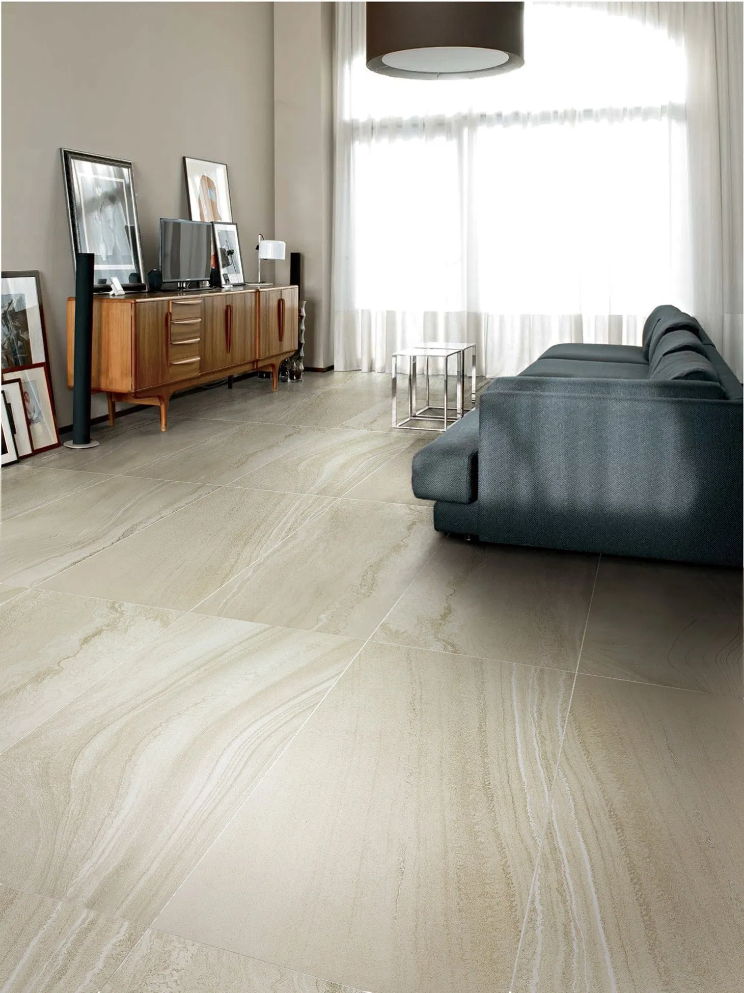 Light Beige Travertine Look Anti Slip Full Body Ceramic Tiles Natural Matt Porcelain Tiles Floor