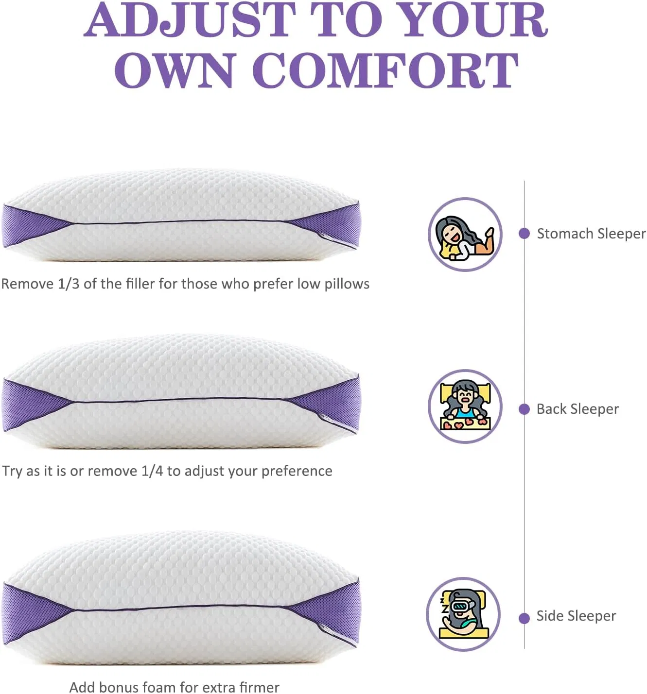 Ultra Soft Shredded Memory Foam Pillow Cooling Bed Pillow with Removable Cover