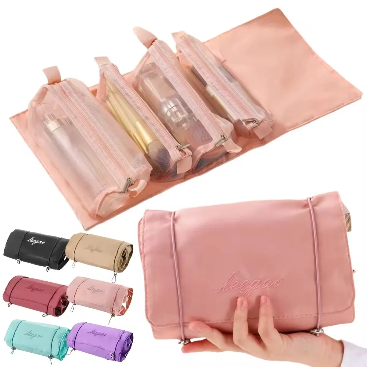 Custom Logo Detachable 4-in-1 Makeup Bag Large-Capacity Portable Travel Cosmetic Toiletry Organizer Pouch for Women