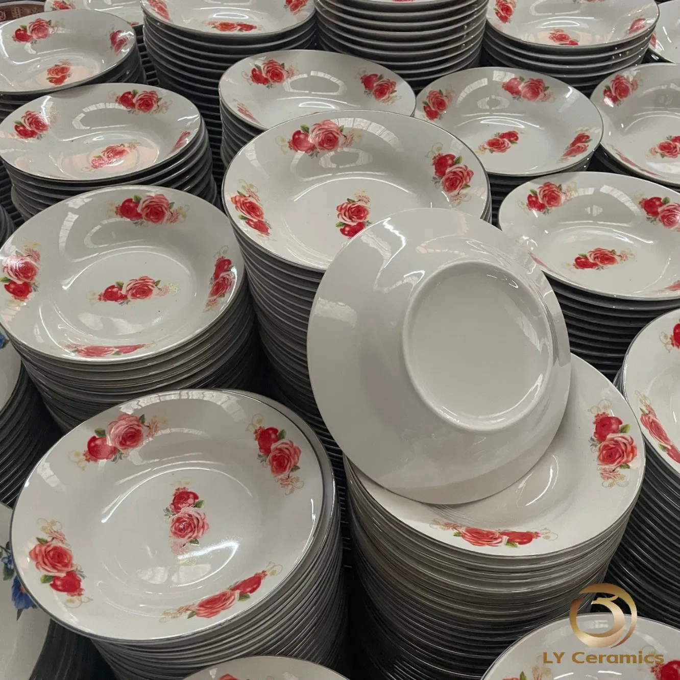 8"Soup Plate Simple Decal with Gold /Silver Line Porcelainware Ceramics Tableware