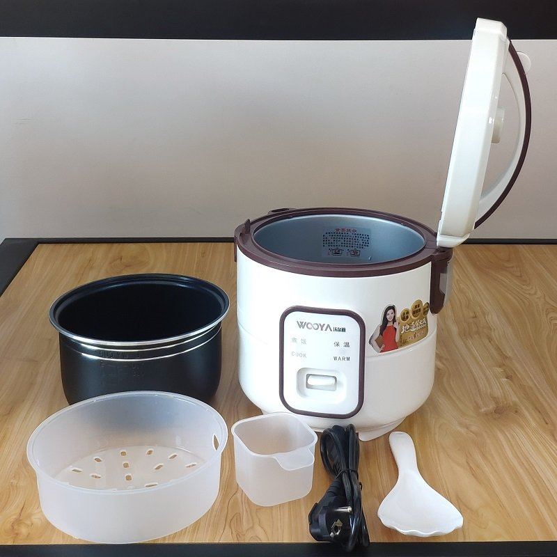 Jar Rice Cooker with Inserted Plastic Steamer, Measuring Cup, Spoon