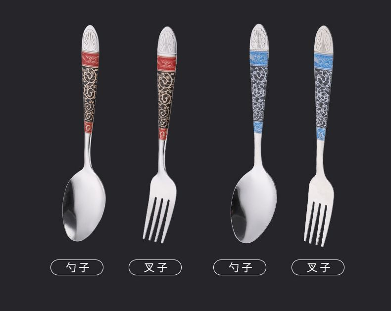 Wholesale Creative Pattern Stainless Steel Spoon. Tableware Fork and Spoon for Restaurants and Hotels. Roasted Flower and Printed Soup Spoon for Canteens.