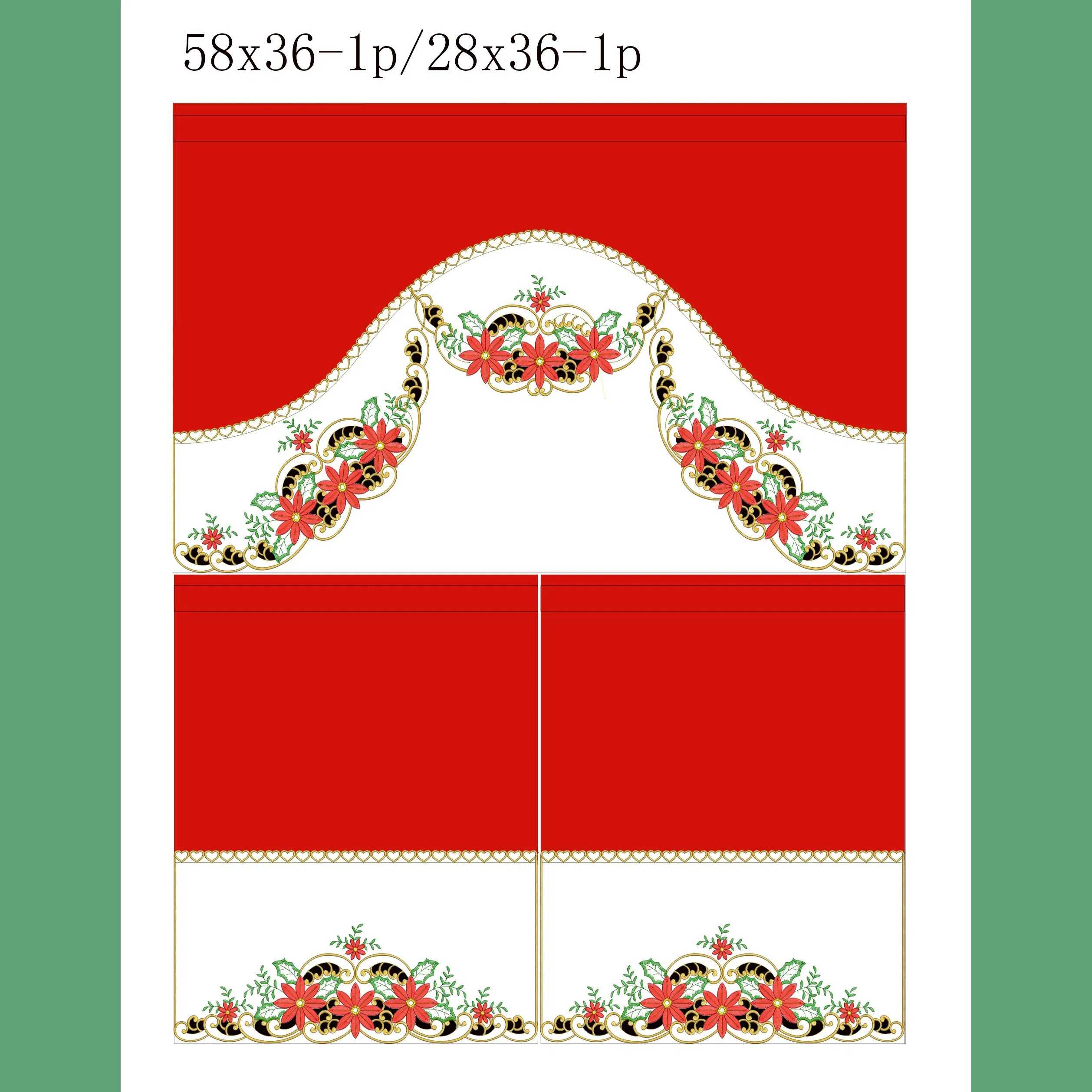 Christmas Flowers and Holly Embroidered Patchwork Kitchen Curtain