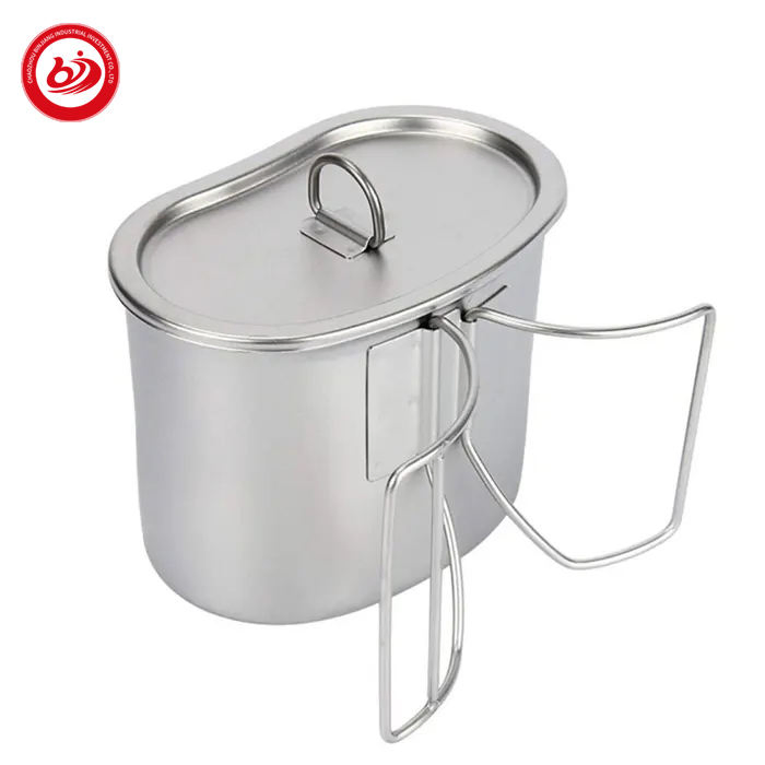 Wholesale Custom American Style 700ml 18/8 Stainless Steel Mug with Folding Handle and Cover Ultralight Camping Titanium Mug