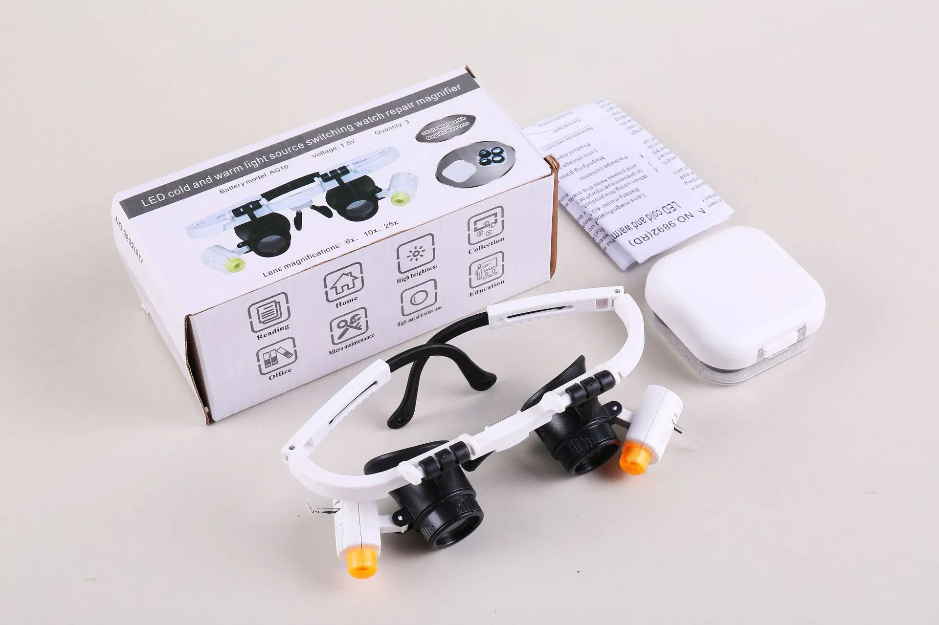 New Magnifying Glass for Jewelry Inspection Watch Repair Magnifier with LED Light 6X10X 25X