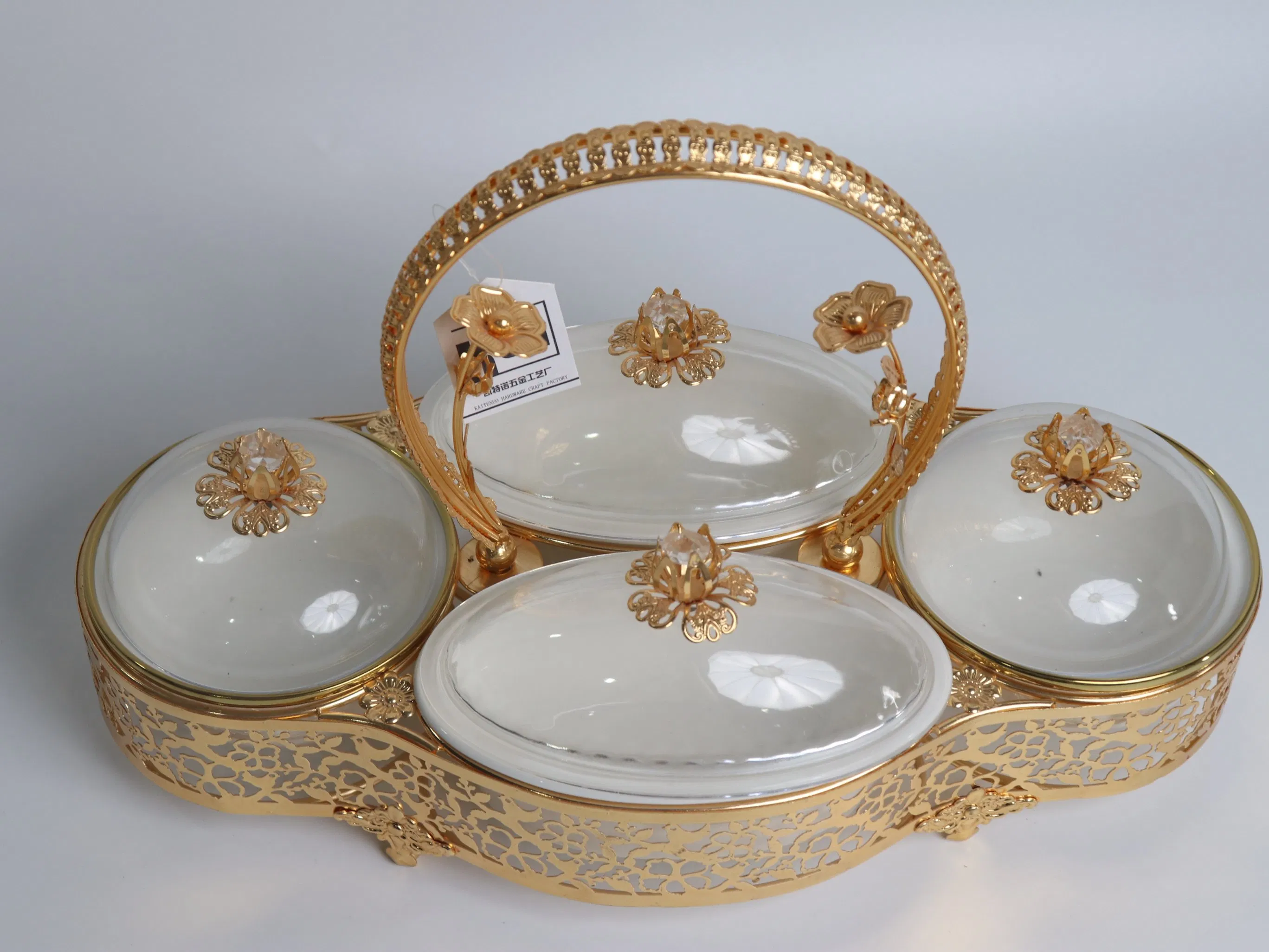 New Product Gold Plated Iron Tray with Plastic Bowl Set Candy Tray