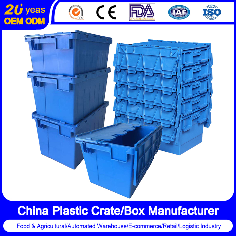 60X40X12/14/18/22/26/30/34cm 53X36X31cm Stackable Food Containers Tools Plastic Box Hard Plastic Case Moving Folding Crate with Lids