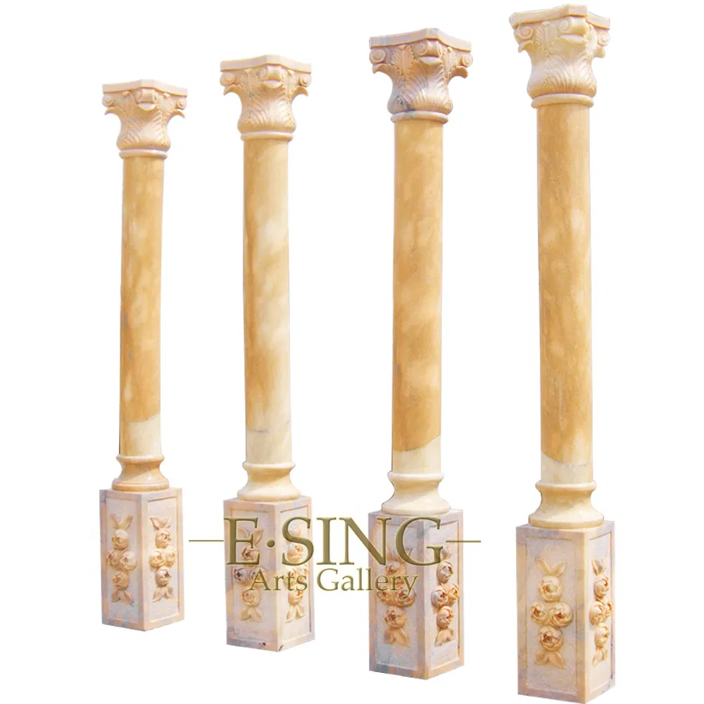 Outdoor Building Material Decorative Yellow Granite Square Pillar Stone Greek Column