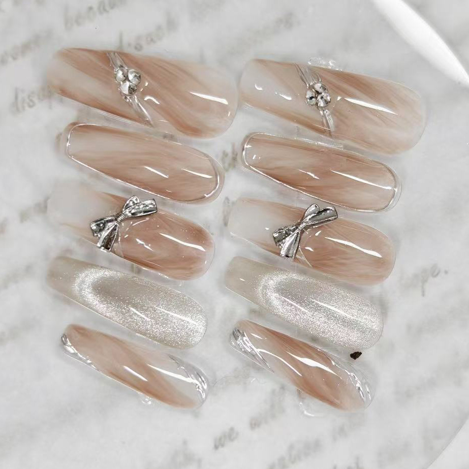 Wholesale Women Press on Nails Customized False Nails 10PCS 3D Shell Painting Art ABS Acrylic Artificial Fingernails