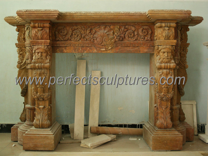 Two Sided Statuary Marble Fireplace Mantel with Carved Flower (QY-LS303)