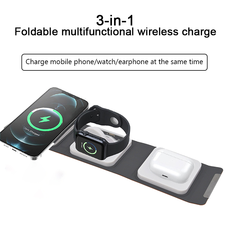 Portable Travel Wireless Charger 3 in 1 Custom Logo Imprint Foldable Magnetic Wireless Charger