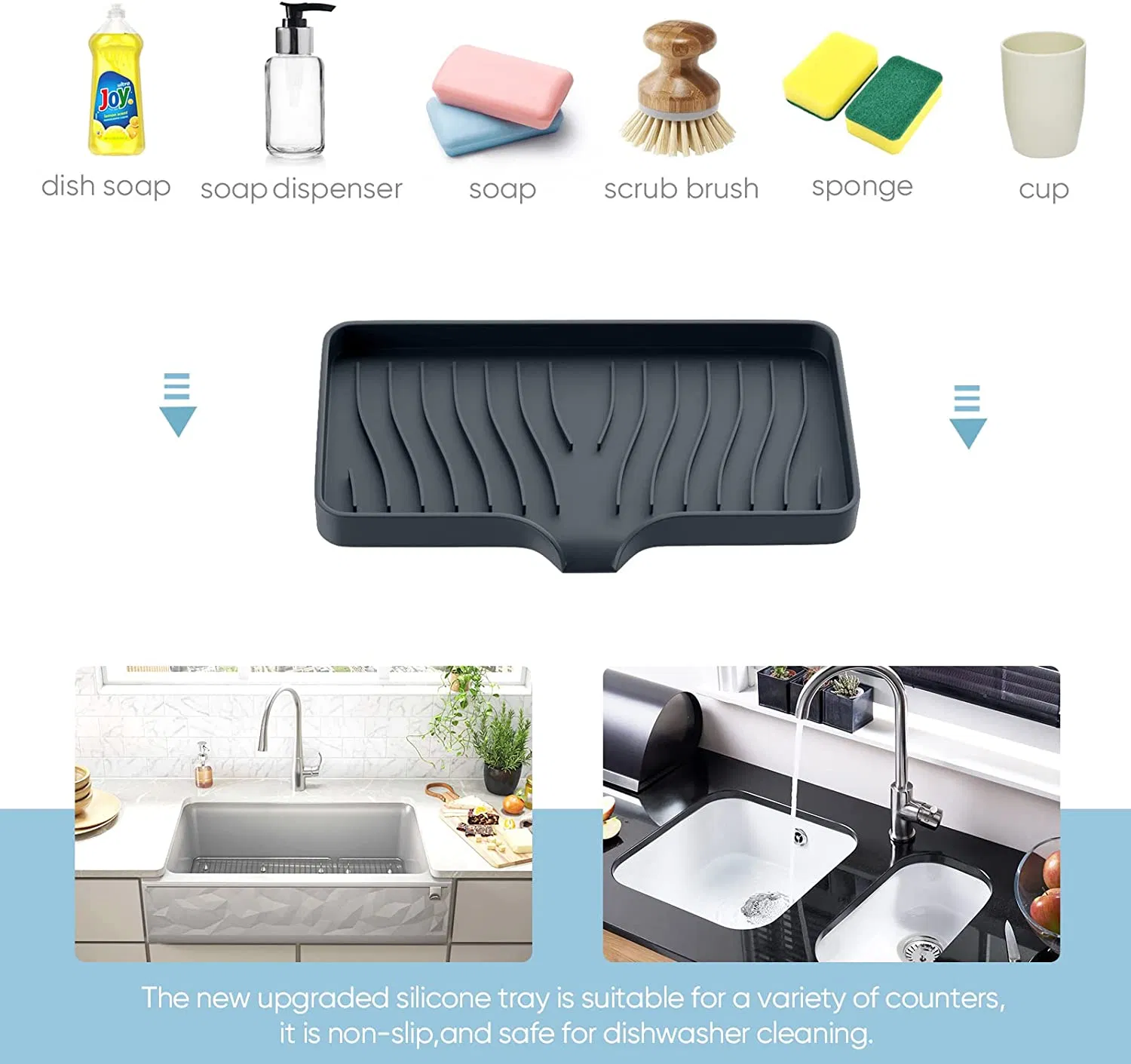 Kitchen Sink Tray Silicone Sponge Self Draining Bathroom Sinkorganizer