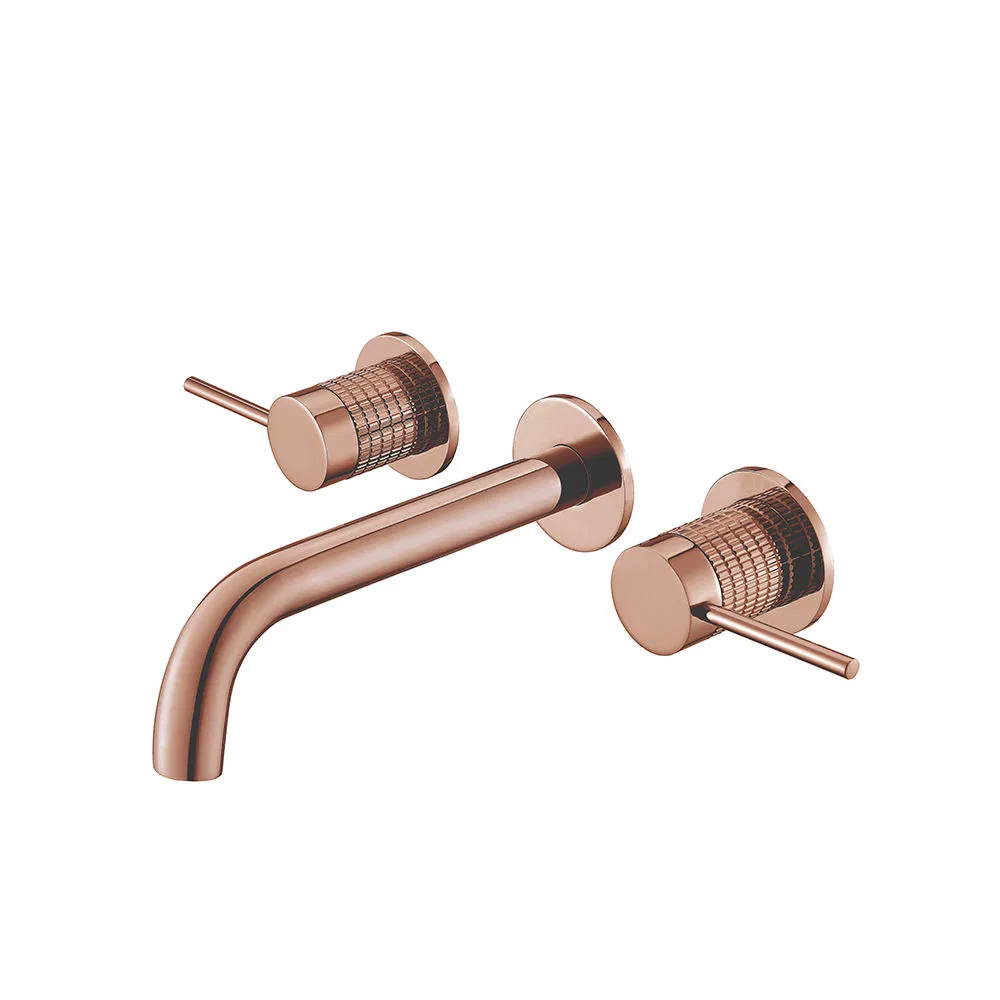 New Arrival Bathroom Brass Basin Mixer Brushed Gold Faucet Wall Mounted Wash Basin Mixer Double Handles Hot Clod Water Taps