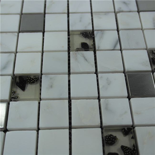 Brow Color Square Shape Stainless Mixed Stone Mosaic for Interior Wall