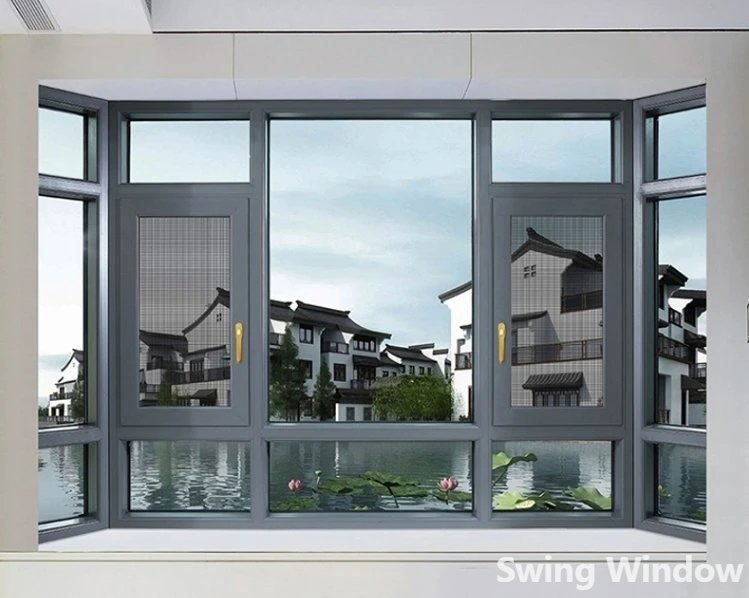 Black Frame Double Glass Aluminum Casement Swing Window
