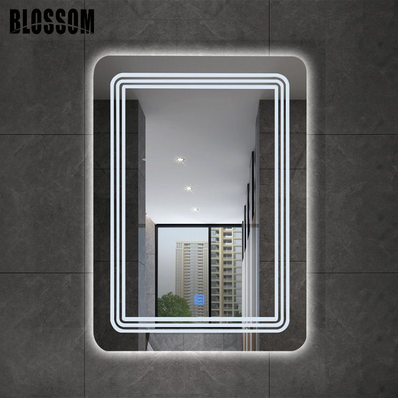 Fogless Glass Styling Barber Mirror Hotel Room Full Length Dressing Black Framed Hair Salon Smart LED Bathroom Wall Mirrors with Light