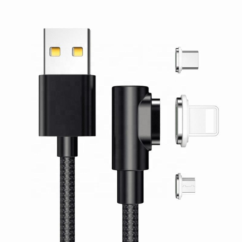 High quality type C micro 8pin magnetic cable nylon braid 90 angle 3A USB quick charging and data cable USB charger cable for mobile phone charging