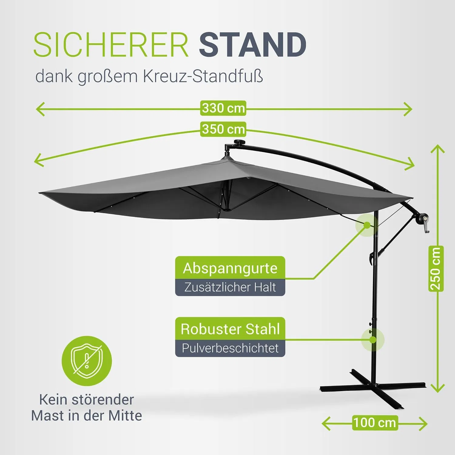 High Quality Luxury Restaurant Sunshade Garden Parasol with and Without LED Lighting