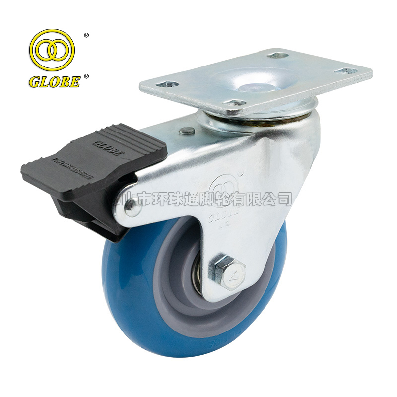 4 Inch Swivel Industrial Iron Core PU Caster Wheel for Handtruck with Brake